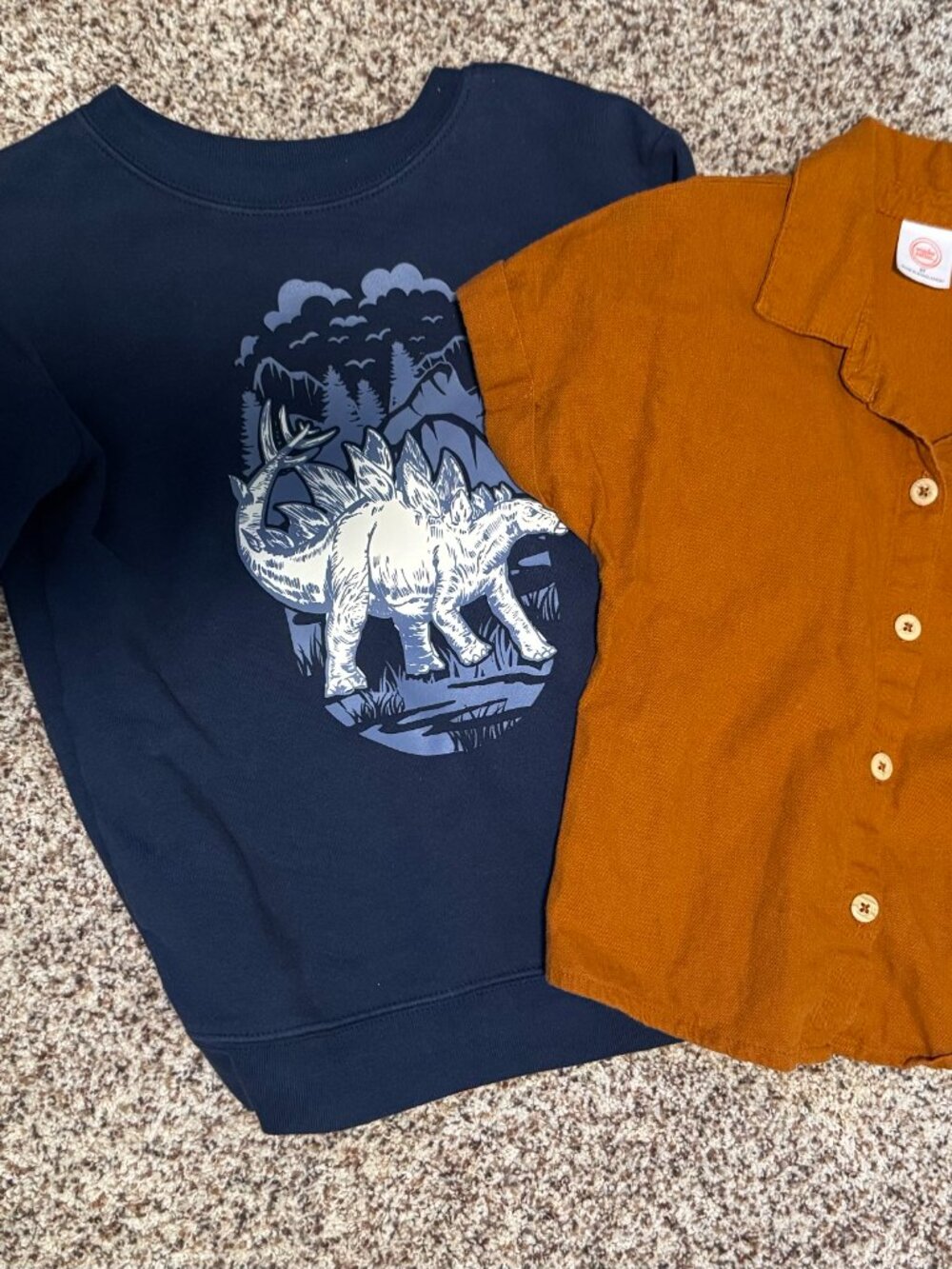 5T Boys Bundle Dino Sweatshirt Navy and Linen Button Down Orange Pumpkin Fall